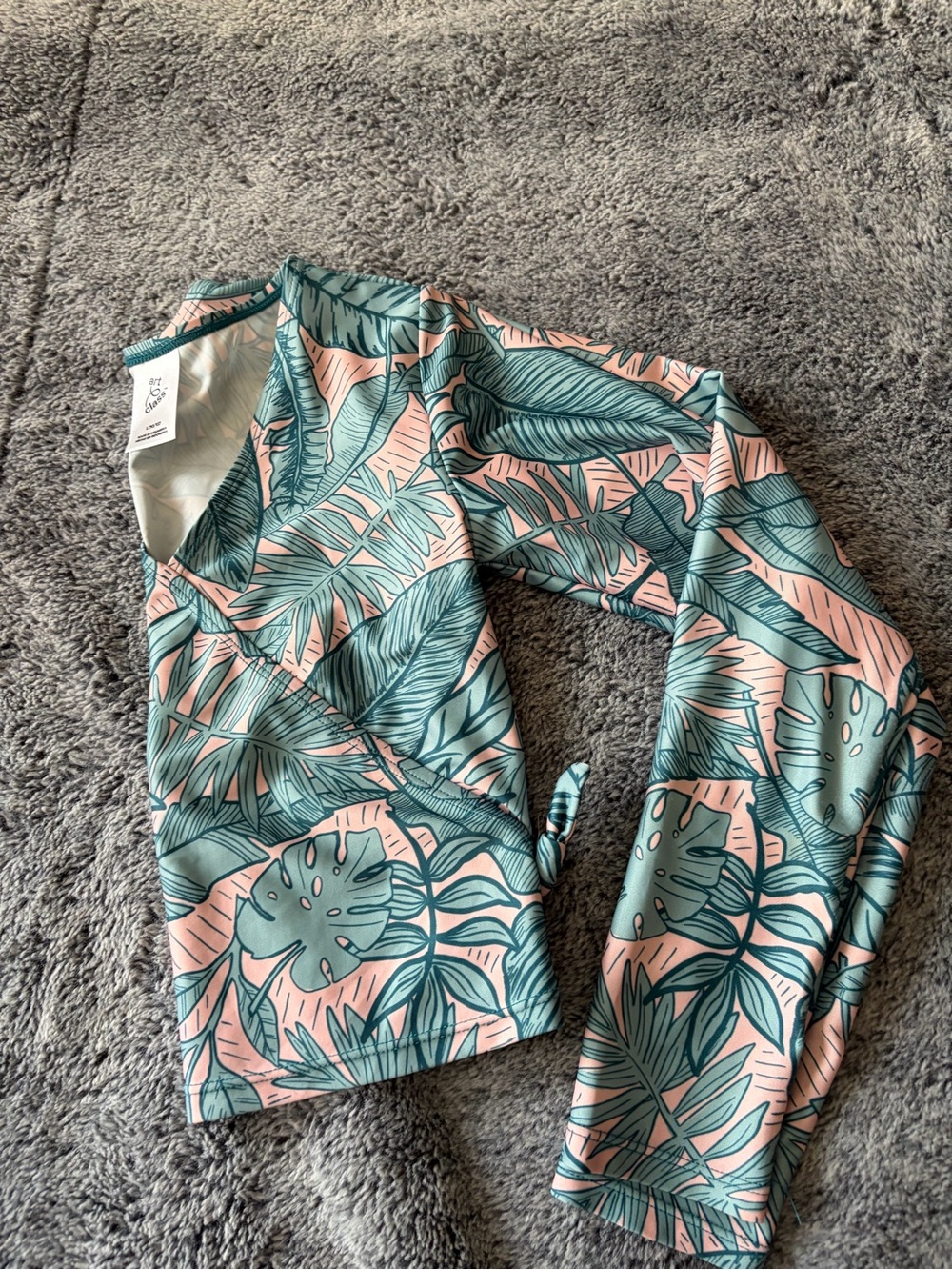 art class Pink and Teal Tropical Leaf Wrap Top